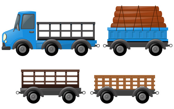 Blue truck and different designs of carts