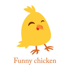 Cute cartoon yellow chicken, vector, bird, illustrations, animal,  illustration on white background.