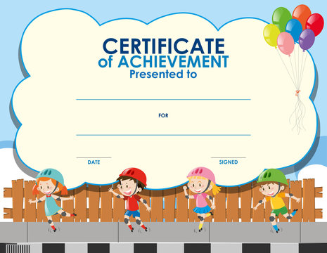 Certificate template with kids skating