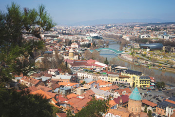 Fototapeta na wymiar the view from the height of the center of Tbilisi