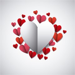 white hearts and red and pink hearts around. love design. vector illustration