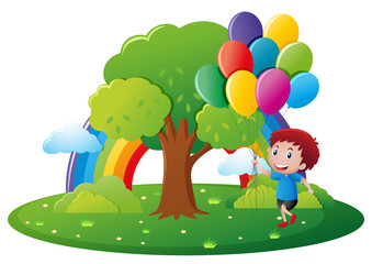 Obraz na płótnie Canvas Park scene with boy and balloons