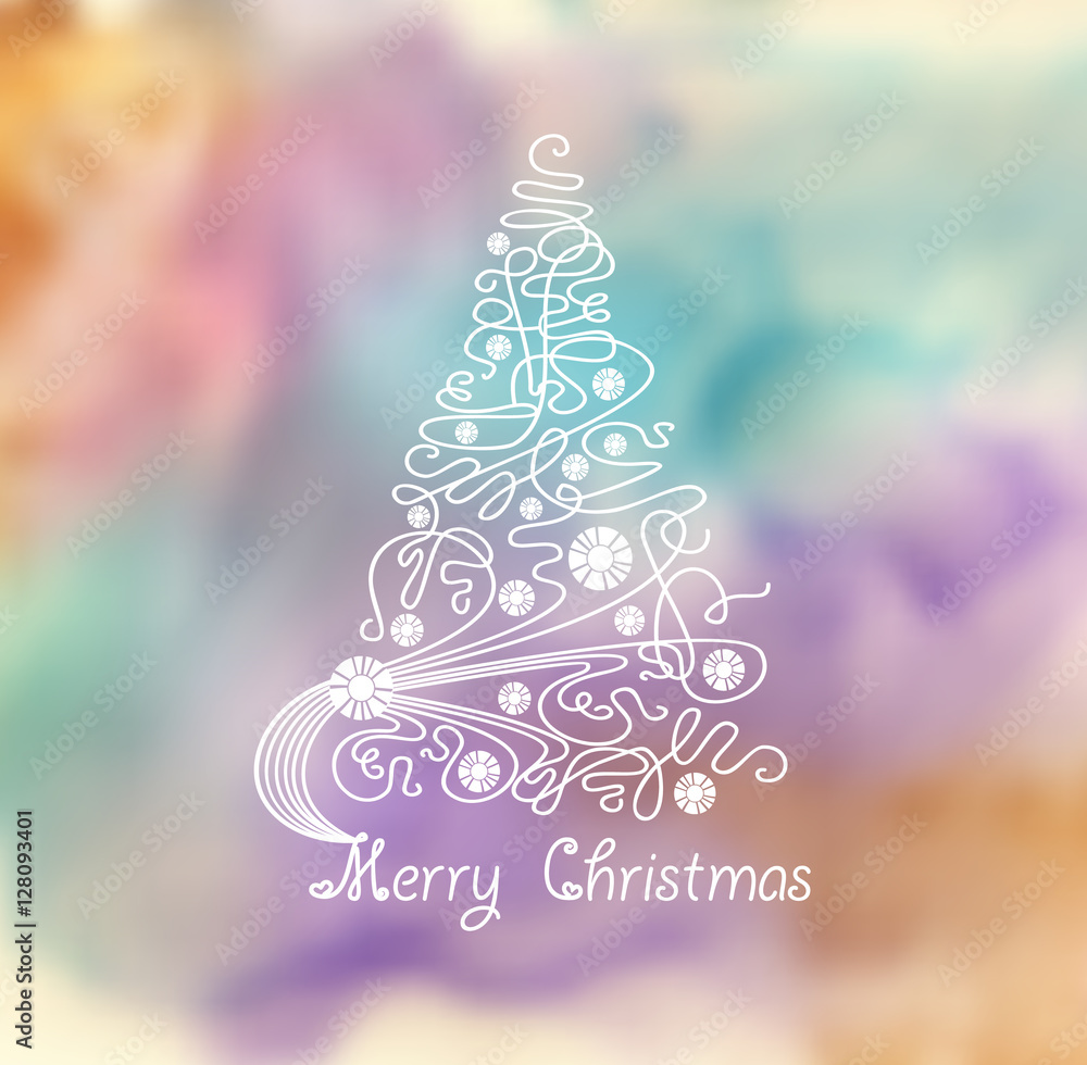 Canvas Prints vector elegant christmas tree on a colorful abstract blurred background