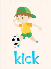 Word card with boy kicking ball