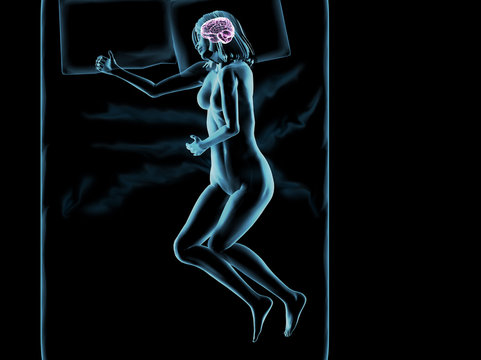 Blue Nude Sleeping Woman with Brain Top View