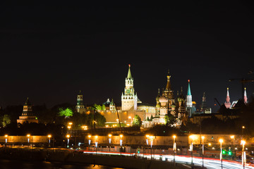 view of the towers of Kremlin at night