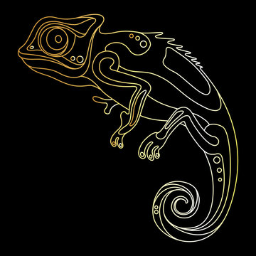 gold chameleon on a black background