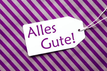 Label On Purple Wrapping Paper, Alles Gute Means Best Wishes