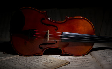 Fototapeta premium Vintage violin on the sheet music. 