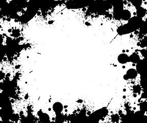 Black and white Frame. Black strokes and blots form a graphic frame around a white  background.
