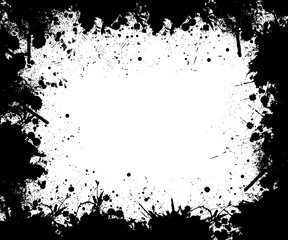 Black and white Frame. Black strokes and blots form a graphic frame around a white  background.