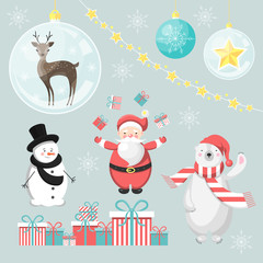 Set of Christmas characters and decorations, isolated objects