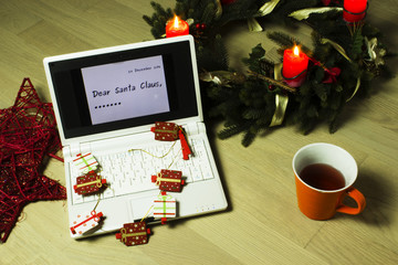 Letter to Santa Claus on a PC, with the advent crown
