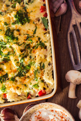 Baked macaroni chicken mushrooms