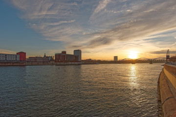 Cityscape of Mannheim as seen from Ludwigshafen in Germany.