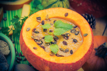 Cream pumpkin pulp soup served dish pumpkin