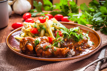 Green beans tomatoes rice chicken tomato sauce