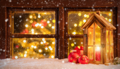 Atmospheric Christmas window sill with decoration