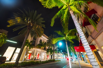 Palms in Rodeo Drive at night