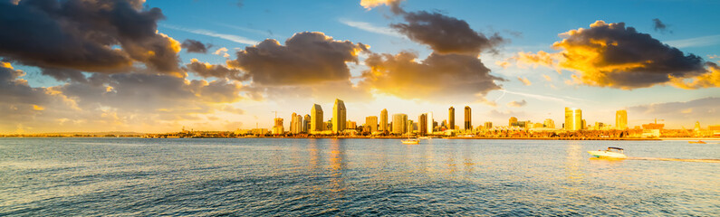 cloudy sky over downtown San Diego at sunset