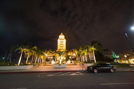 Beverly Hills city hall by night