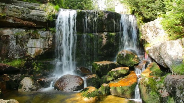 Waterfall on Jedlova creek in Jizera mountains, Czech Republic