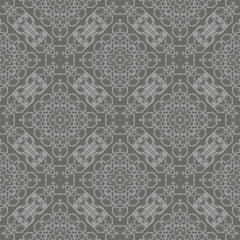 Grey Ornamental Seamless Line Pattern. Endless Texture. Oriental Geometric Ornament