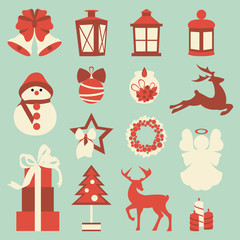 Collection of colorful christmas elements and decorations