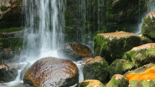 Waterfall on Jedlova creek in Jizera mountains, Czech Republic
