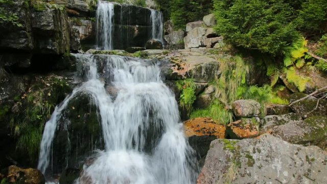 Waterfall on Jedlova creek in Jizera mountains, Czech Republic