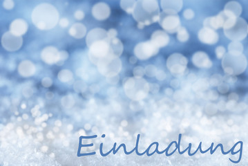 Blue Bokeh Christmas Background, Snow, Einladung Means Invitation