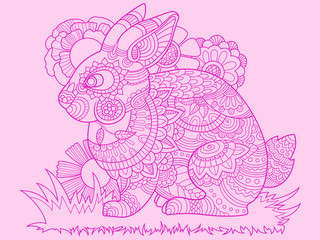 Rabbit bunny coloring book for adults vector