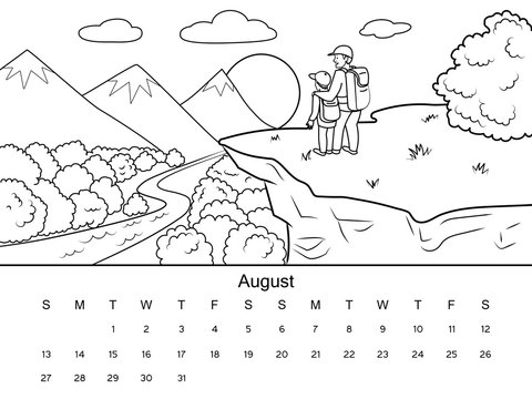 Calendar with coloring book vector illustration