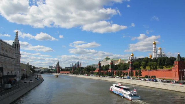 Moscow Kremlin and embankment of the Moscow river in a Sunny day, Russia