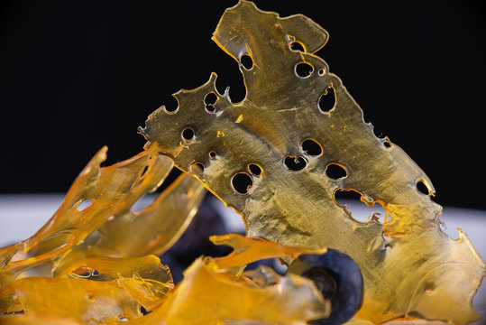 Close up detail of marijuana oil concentrate aka shatter isolate