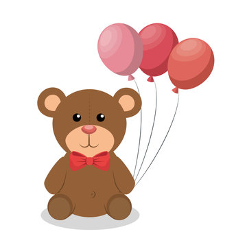 cute bear baby with balloons party icon vector illustration design