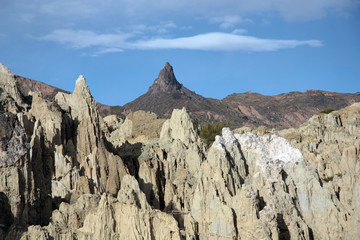 Moon Valley - Valle De La Luna - and Muela Del Diablo mountain peak, La Paz, Bolivia, South America