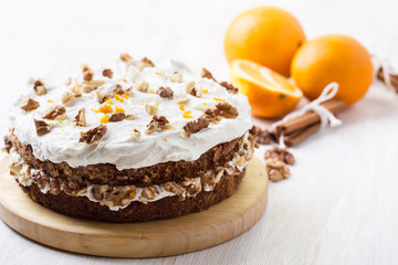 Carrot and walnut cake with zesty orange icing