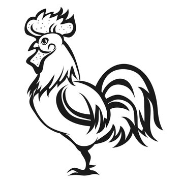 Hand drawn rooster. Decorative element, label or icon.