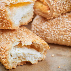 Homemade appetizers with cheese fillings. Cakes sprinkled with s