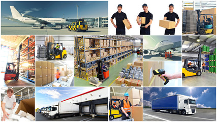 Transport of goods - occupations in the field of logistics // Transport von Waren - Berufe im Bereich Logistik  - obrazy, fototapety, plakaty