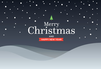 Classic Marry Christmas background with green three, snow, snowflakes