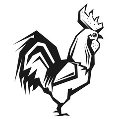 Hand drawn rooster. Decorative element, label or icon.