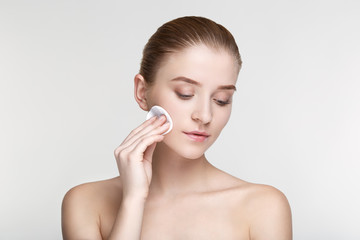 Beauty portrait woman skin care health black mask white background close up Sponge tips