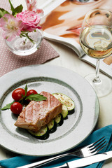 tuna steak with zucchini and cherry