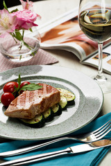 tuna steak with zucchini and cherry
