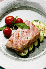 tuna steak with zucchini and cherry