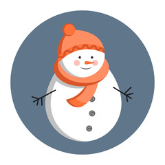 isolated snowman in a hat with pompom