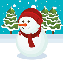 happy merry christmas snowman character vector illustration design