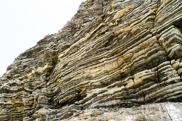 Layered rock formation folds on the Mediterranean island Crete, Greece